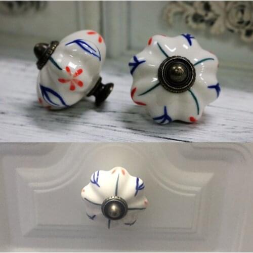 1xCeramic Pumpkin Knobs Dresser Knob Colorful Painted Cabinet Pulls Knobs / Unique Kitchen Door Handle Knob Furniture Hardware