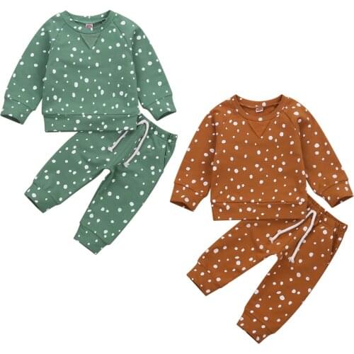 2020 New Fall Autumn 0-24M Todder Baby Boy Girl Polka Dot Print 2Pcs Set Long Sleeve Top+Pants Infant Outfit Clothes 2 Colors