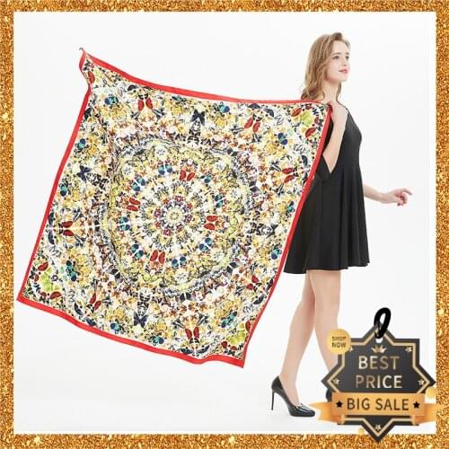 2020 New Print Women Big Scarf 130cm Square Pashmina Twill Silk Feeling Ladies Kerchief Luxury Scarves Hijab Fashion Shawl Wrap