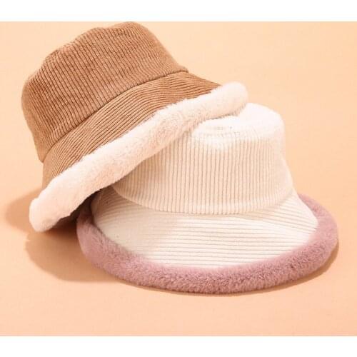 2020 Autumn Winter Bucket Hats Women Corduroy Panama Hat Thick Warm Plush Fisherman Cap For Girl crimping Basin Hat kapelusz