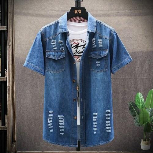 2021 New Summer Denim Short-sleeved Shirt Men Slim Breathable Shirts Hip Hop High Quality Tops Casual Shirt