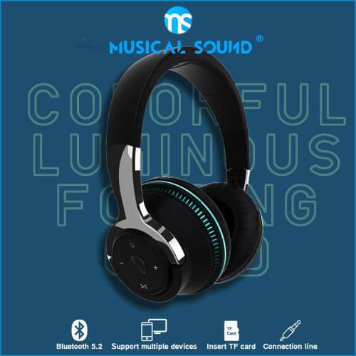 Ms Bluetooth Headset Wireless Over-Head Colorful Light Heavy Bass Folding Card Earphone Surround Headphone For Computer Ps4 Xbox