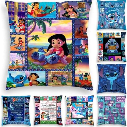 Cartoons Splicing Lilo & Stitch Anime Stitch pillowcase printing Square pillowcase bedroom sofa Decorative pillowcase 45*45cm