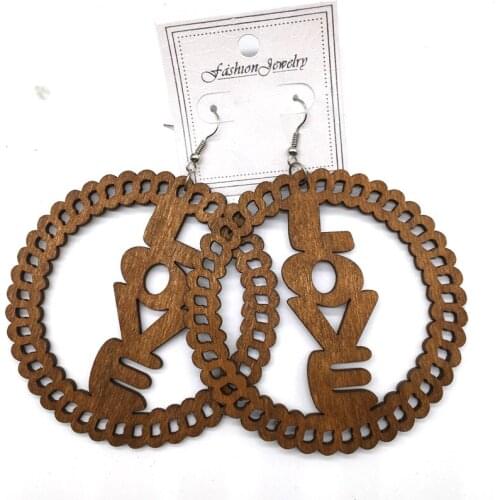 5pairs/lot Laser Cut Love Wooden Earrings