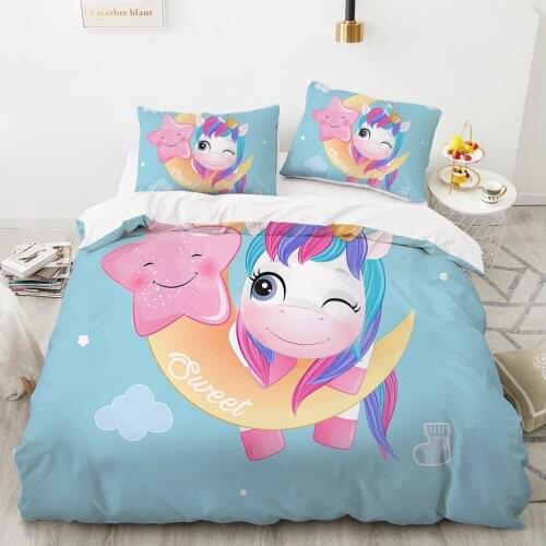 Child duvet cover set cartoon bedding set for kids children baby 140x200 twin single Bed linen Customizable size rainbow unicorn