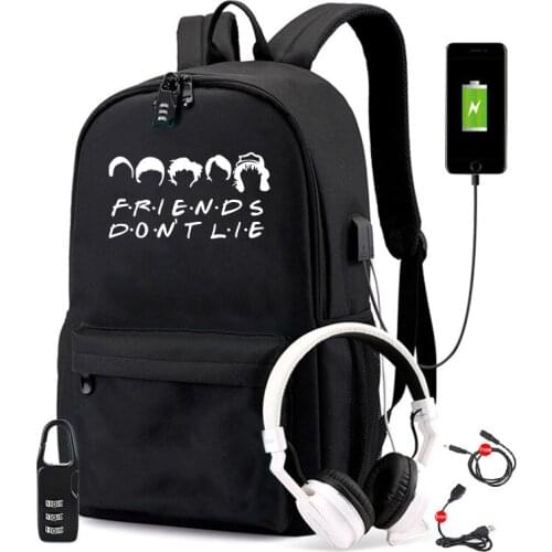 Anime Friends Do Not Lie Designer USB Backpack Bag Travel School Students BookBag Mochila With Free Lock