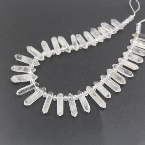 15.5"strand Top Drilled White Crystal Hexagon Double Point Graduated Pendants,Faceted Quartz Slice Stick Beads Jewelry Making