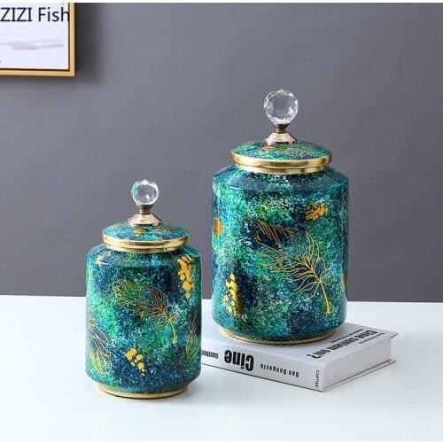 European Painted Storage Jar Ceramic Vases Porcelain Candy Jars with Lid Desk Decoration Flowers Vase Nordic Vintage Home Decor