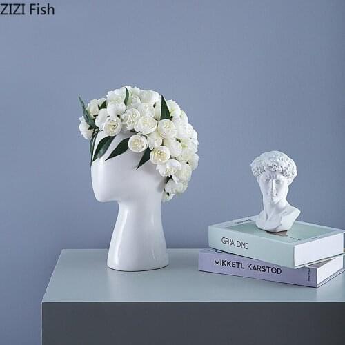 Nordic Style Home Decoration Human Head Model Ceramic Vase Creative Portrait Round Hole Dried Flower Flower Arrangement