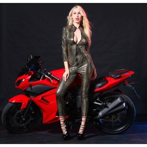 Leather Double Way Zipper Sexy Latex Catsuit ClubWear Erotic Jumpsuit Lingerie Bondage Bodysuit Club Evening Dance Wear