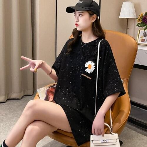 Little Daisy short-sleeved female Xia loose Korean womens new foreign age-reducing bright sparkling top