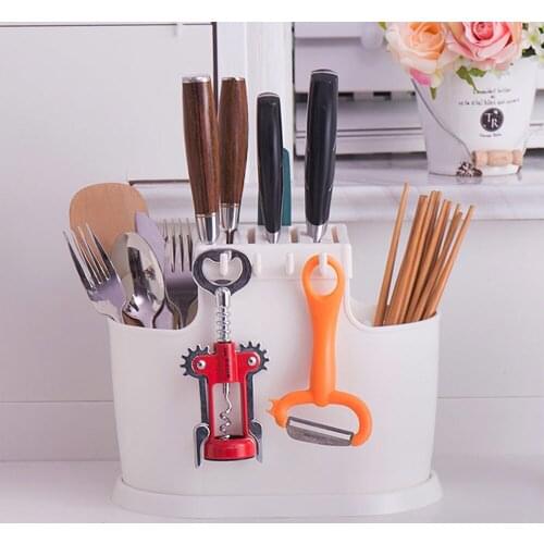 BYN Multi-functional Kitchen tools plastic utensils rack fork spoon chopsticks cutlery storage draining box with hooks DQ1207