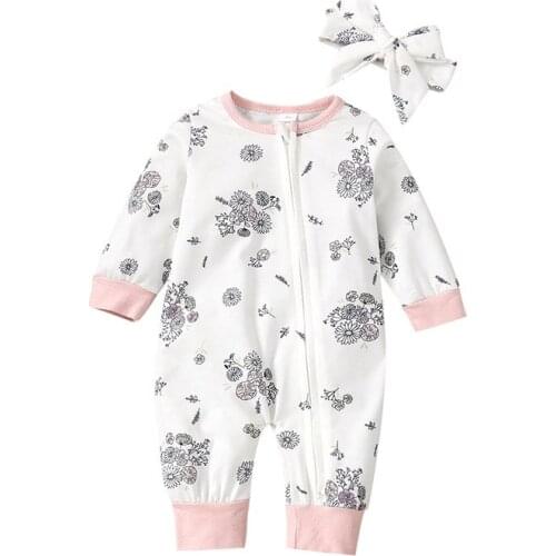 Lioraitiin 2Pcs Baby Girls Floral Print O-Neck Fashion New Romper Jumpsuit Playsuit Leotard+Bowknot Headwear Outfit Clothes
