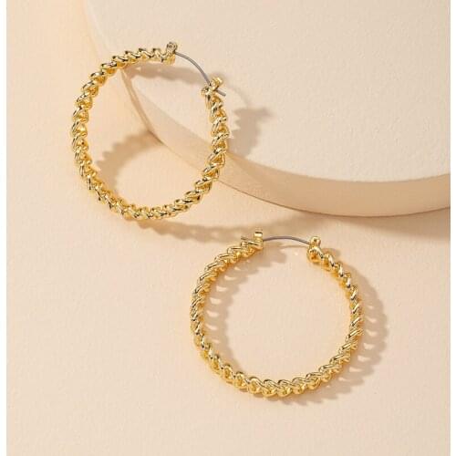 MOFLO Gold Cuban Link Chain Clip Open Hoop Earring 18K Gold Plated Geometric Hollow Round Earring
