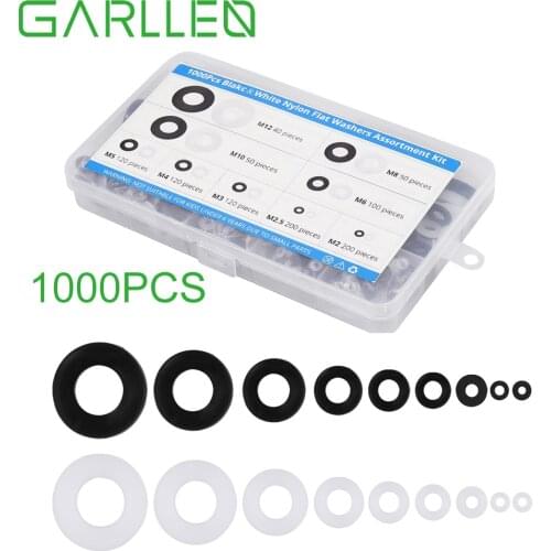 GARLLEN 1000pcs Durable Nylon Flat Washer Assortment Set for Appliances Automotive Marine Electrical Connections