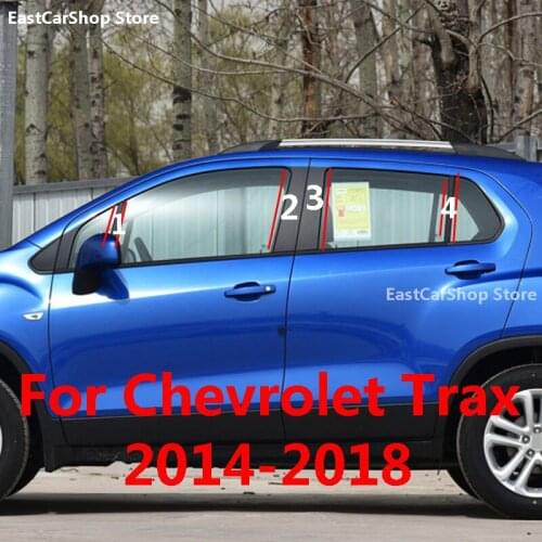 Car Window B C Center Pillar Sticker Carbon Fiber Black PC Decorative Central Frame Strip for Chevrolet Trax 2018 2017 2014-2016