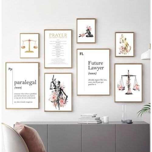 Law Scale Floral Watercolor Prints Laws of Justice Office Wall Decor Lawyer Attorney Wall Art Poster Canvas Painting Picture