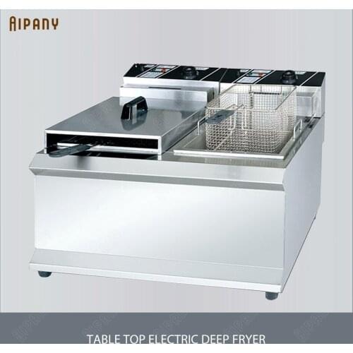 DF903 12.5L Table Top Stainless Steel French Fries Machine 2 Tank 2 Basket Commercial Potato Chip Fryer Electrical Deep Fryer