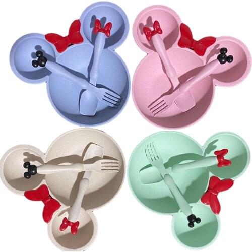 New Wheat Straw Kids Tableware 3pcs Dinner Plate Kindergarten Children Kids Cartoon Dinnerware Set