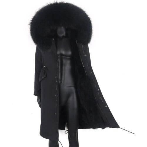 FURTJY Real fur coat new fashion Real fox fur collar winter womens clothing Removable thickened jacket X-Long Parka coat
