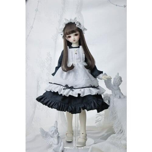 BJD Doll Clothing suitable for 1/3 1/4 1/6 size White lace Maid dress three pieces doll accessories