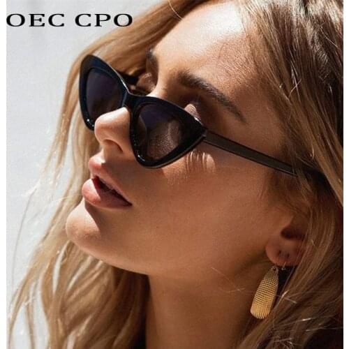 OEC CPO Black Vintage Cat Eye Sunglasses Women Fashion Gradient Small Frame Cat Eye Sun Glasses Female Brand Designer UV400 O49