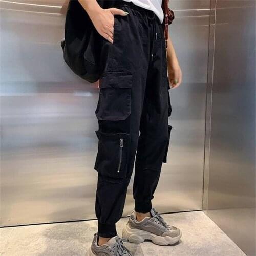 Autumn Women Cargo Pants Hip Hop Trousers BF Harajuku Joggers High waist overalls loose casual Pants Black Pants With Pockets