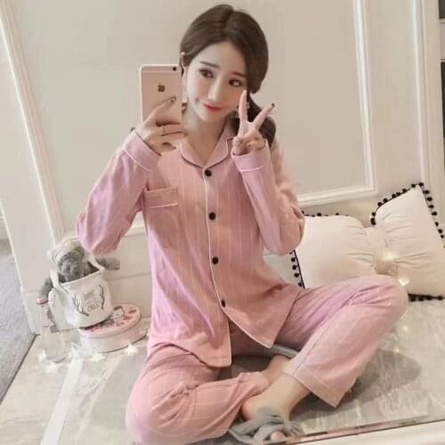 Autumn Womens Pajamas Lapel Long Sleeve Cartoon Sleepwear Kaiva Pajamas Home Service 2 Piece Set Plus Size Lingere