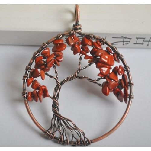 Natural Lucky Handmade Tree of life Red Stone Bronze Copper Wire Wrap GEM Pendant Jewelry For Gift S1290