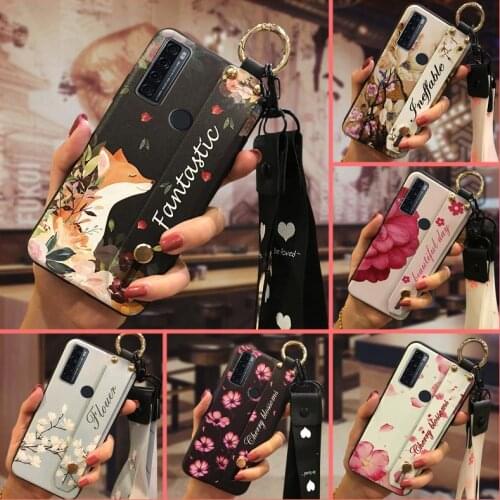 Lanyard Anti-knock Phone Case For TCL 20 SE For Woman Silicone Back Cover Kickstand Phone Holder