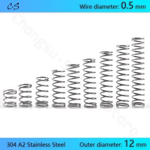 0.5mm Compression Spring 304 A2 Stainless Steel Springs Wire Dia 0.5mm Outer Dia 12mm Length 5 10 15 20 25 30 35 40 45 50mm