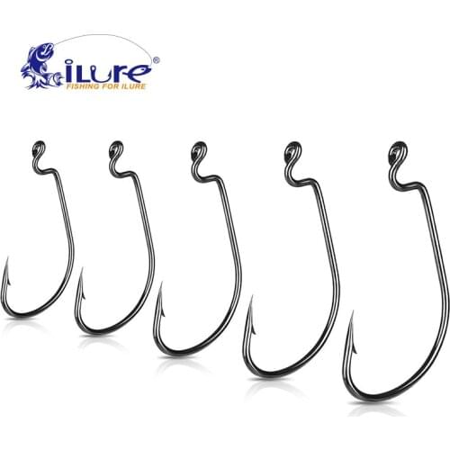 ILure 10pcs High Carbon Steel Fishing Hooks Jig Crank Big Bass Hook Lead Jig Head Crank Barbed Hook for Soft Lure Fishing Tackle