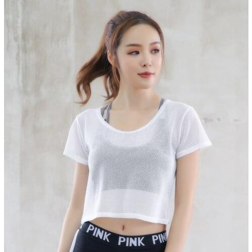 Mesh Yoga Shirts Women Sport Short Sleeve T-Shirts Quick-Dry Fitness Blouse Cover Up Gym Jogging Clothing Sportswear Tank Tops