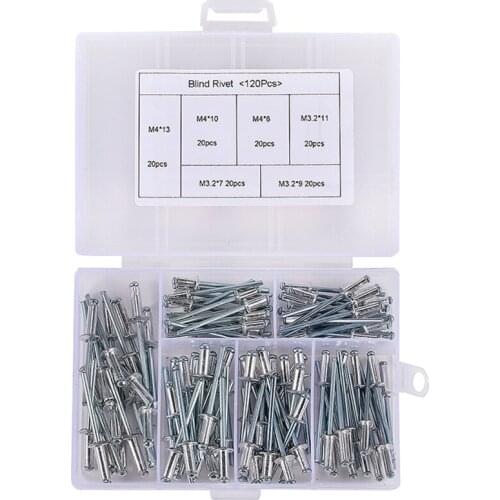 SHGO HOT-120Pcs/Set M3.2*7/9/11 M4*8/10/13 Gb12618 Aluminium Blind Rivets Nail Decoration Rivets For Furniture Assortment Kit