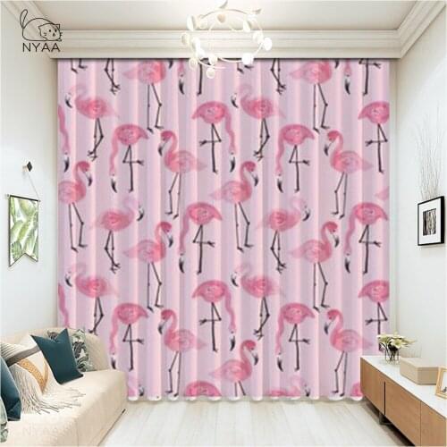Modern Style Flamingo Kitchen Curtain Cartoon Kids Curtains For Girls All For Home And Kitchen Night Curtains Micro Shading