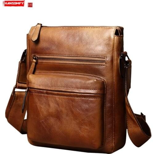 Cowhide Shoulder Bag Mens Bag Leather Briefcase Men Small Bag Vertical Section Messenger Bag Casual Japanese Bag 2020 Tide Soft