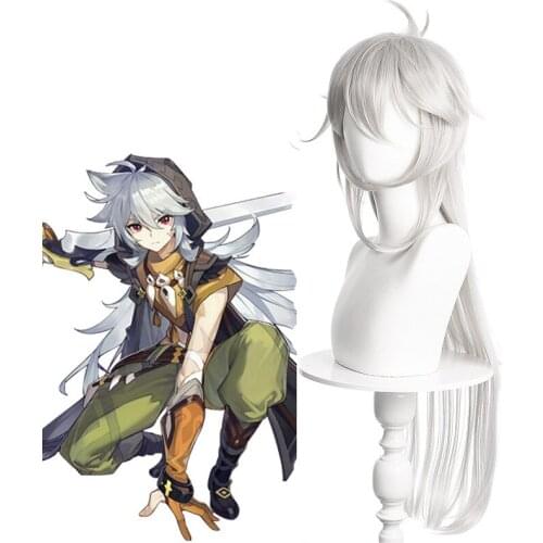 Genshin Impact Razor Gray Long Heat Resistant Synthetic Hair Halloween Carnival Party Role Play Cosplay Wigs + Free Wig Cap
