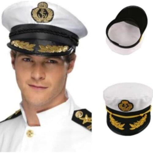 Vintage Adult Party Fancy Dress Unisex White Adjustable Skipper Sailors Navy Captain Boating Military Hat Cap