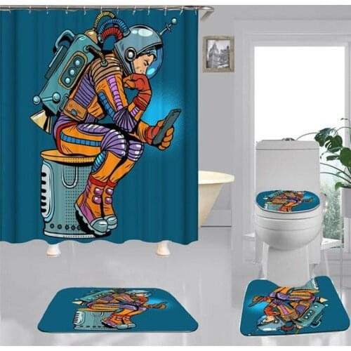 Waterproof Bathroom Shower Curtain Set with 12 Hooks Toilet Seat Bath Mats and Rugs Non-slip Carpet Toilet Covers