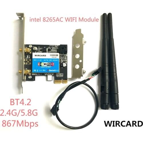 WIRCARD Wireless-AC 8265 867Mbps 802.11AC Dual Band Desktop PCI-E WiFi Adapter PCI Express Card for Intel 8265AC + Bluetooth 4.2