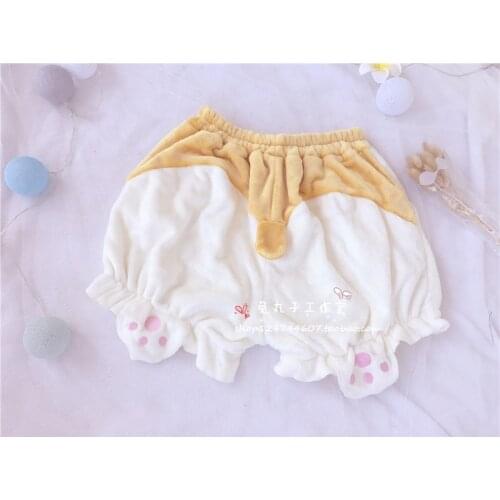 Harajuku Japanese Kawaii Cute Plush Shorts Soft Girl Pumpkin Shorts Soft Cute Corgi PP Claw Embroidery Lantern Shorts