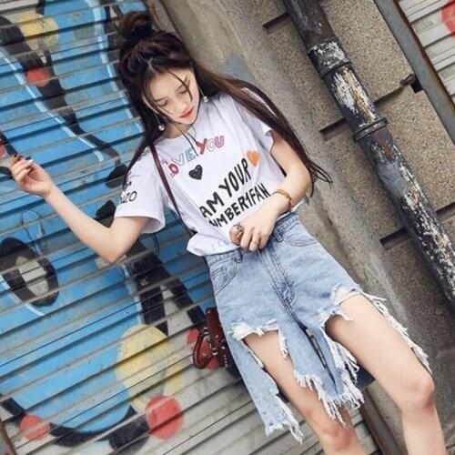 Summer Lady Broken Tassel Ripped Street Denim Pant Harajuku Light Blue Lady Short Jeans Punk Hip Hop Pants Korean Fashion Cloth