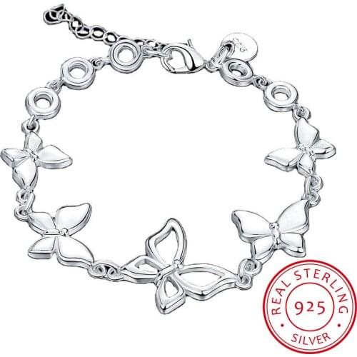 Charming Butterfly Pattern Bracelets Real 925 Sterling Silver Cubic Zirconia For Women Female Pretty Wedding Design Gifts