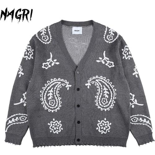 NAGRI Autumn Winter Knitted Cardigan Streetwear Hip Hop Streetwear Harajuku Sweater V Neck Sweater Coat