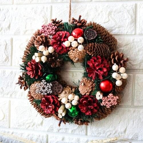 Winter Holiday Wreath Natal Christmas Ornament Drop Pendant Red Pinecones Snow Home Decoration Wreaths White Berry Rustic Decor