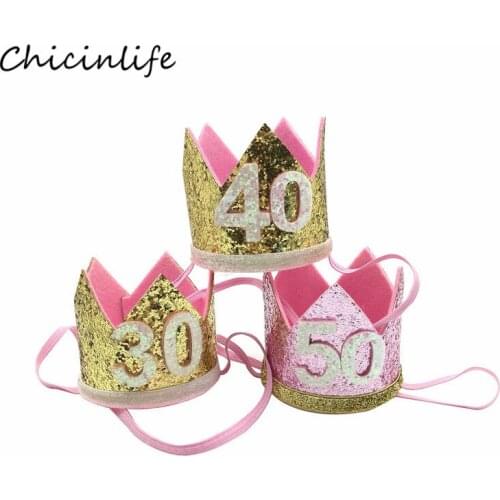 Chicinlife 1Pcs 30 40 50 60 Crown Headband Adlut Birthday Party Decoration Birthday Hat Anniversary Supplies