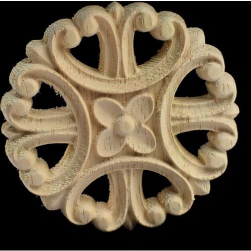 10CM Flower Wood Carved Decal Corner Appliques Frame Wall Furniture Woodcarving Decorative Wooden Figurines Crafts Home Decor