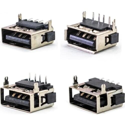 10style 10Pcs/Lot Female USB 2.0 DIP 4 Pin 2 Foot Type A 90 Insert Direct Data Charge Plug Socket Jack Connector Wire Adapeter
