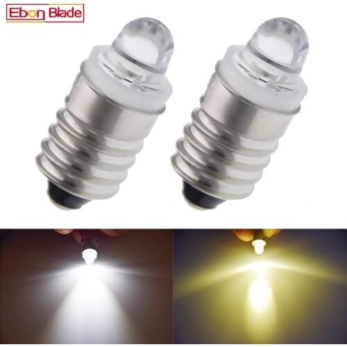 2Pcs E10 Screw LED Upgrade Flashlight Bulb 3V 12V 1447 LED Light Lamp Replacement Flashlight Torch Bulbs 3 Volt Warm / White