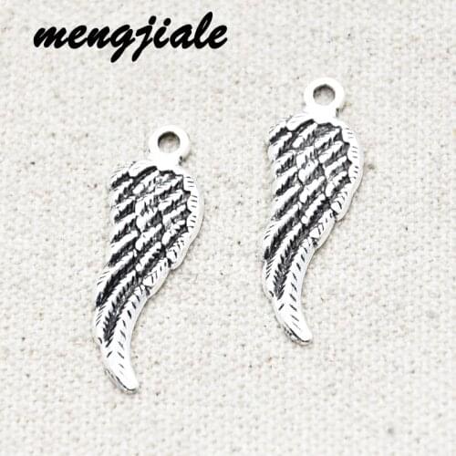 20pcs Wholesale Antique Silver Angel Wings Charms Alloy Metal Pendants For DIY Handmade Jewelry Accessories Making 32*11mm